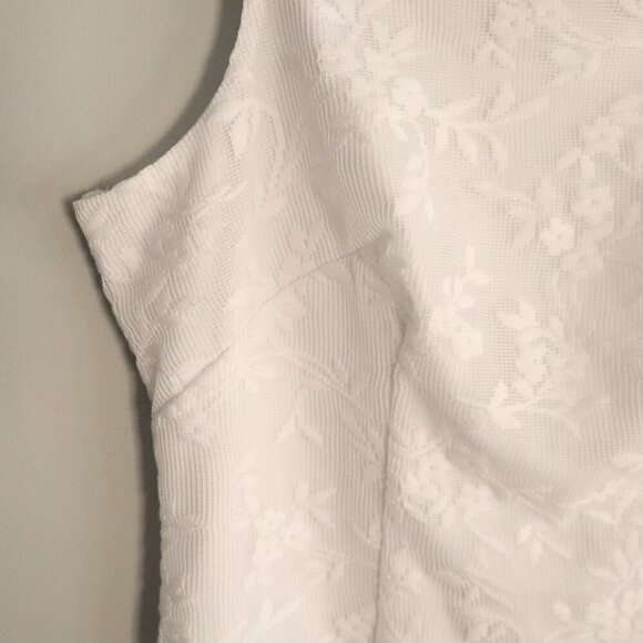 Vntg Mirrors Women's Sz Lrg White Square Neck Bridal Lined Midi Lace Dress - Picture 6 of 11
